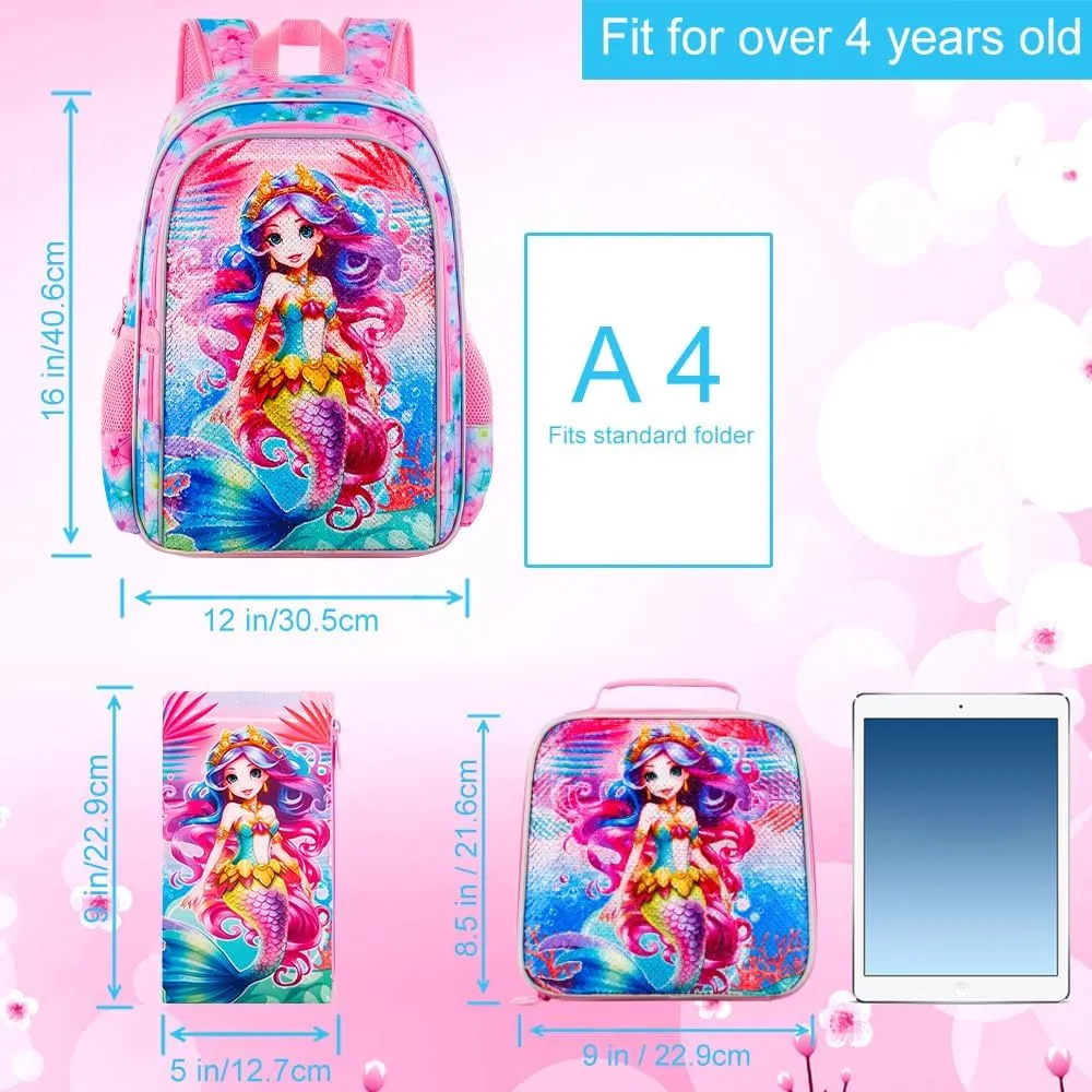 WZLVO Kids Backpack for Girls,Prechool Elementary Kindergarten School Bookbag and Lunch Box