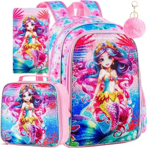 WZLVO Kids Backpack for Girls,Prechool Elementary Kindergarten School Bookbag and Lunch Box