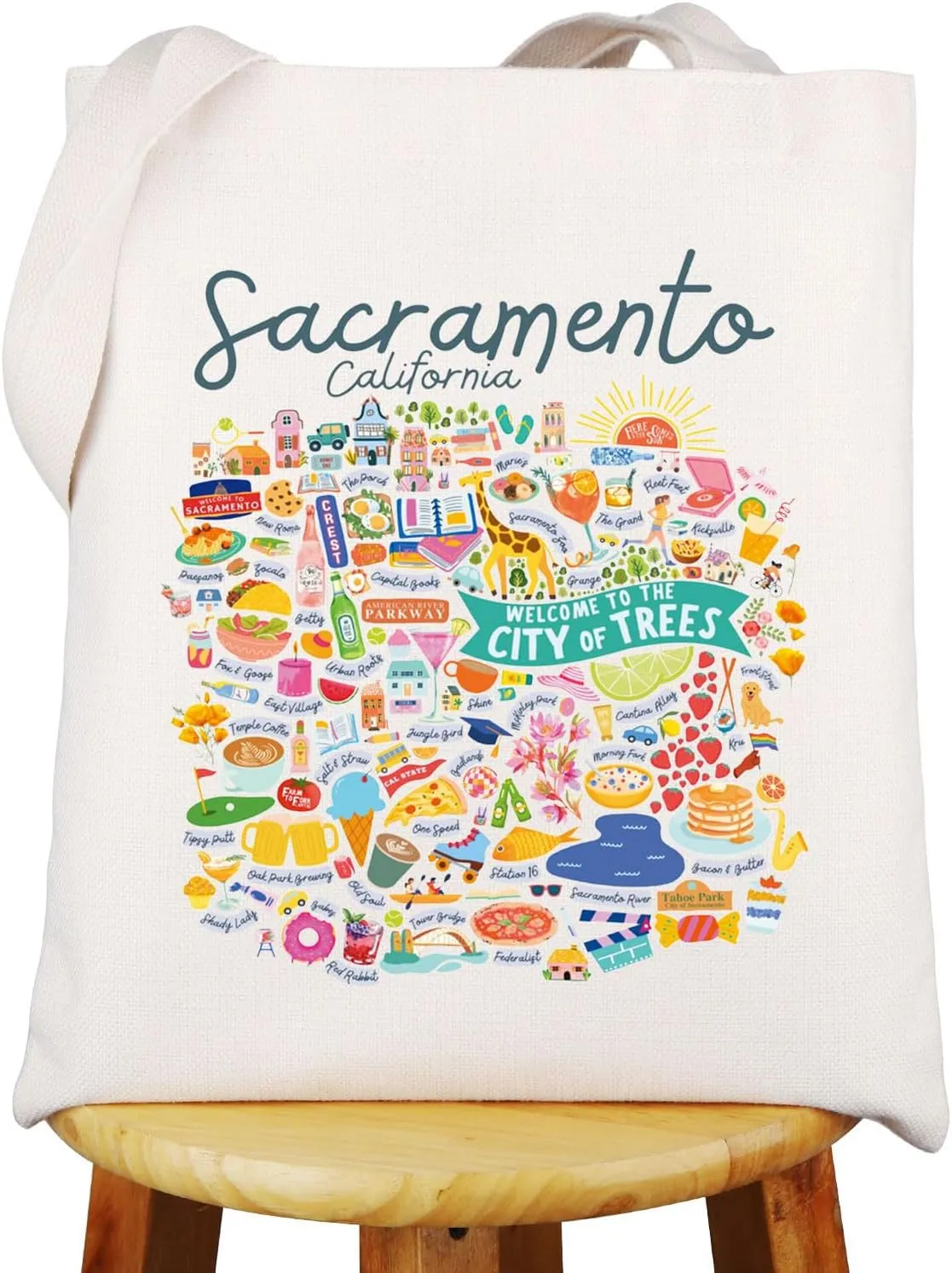 WZMPA California Sacramento Travel Tote Bag Sacramento Souvenir Gift Sacramento City Of Trees Travel Shoulder Bag