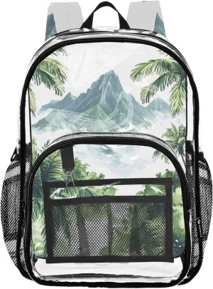xigua Hawaiian Coastline Clear Backpack for School, Heavy Duty Transparent Water-Resistant Kids Bookbag with Padded Straps for Boys Girls
