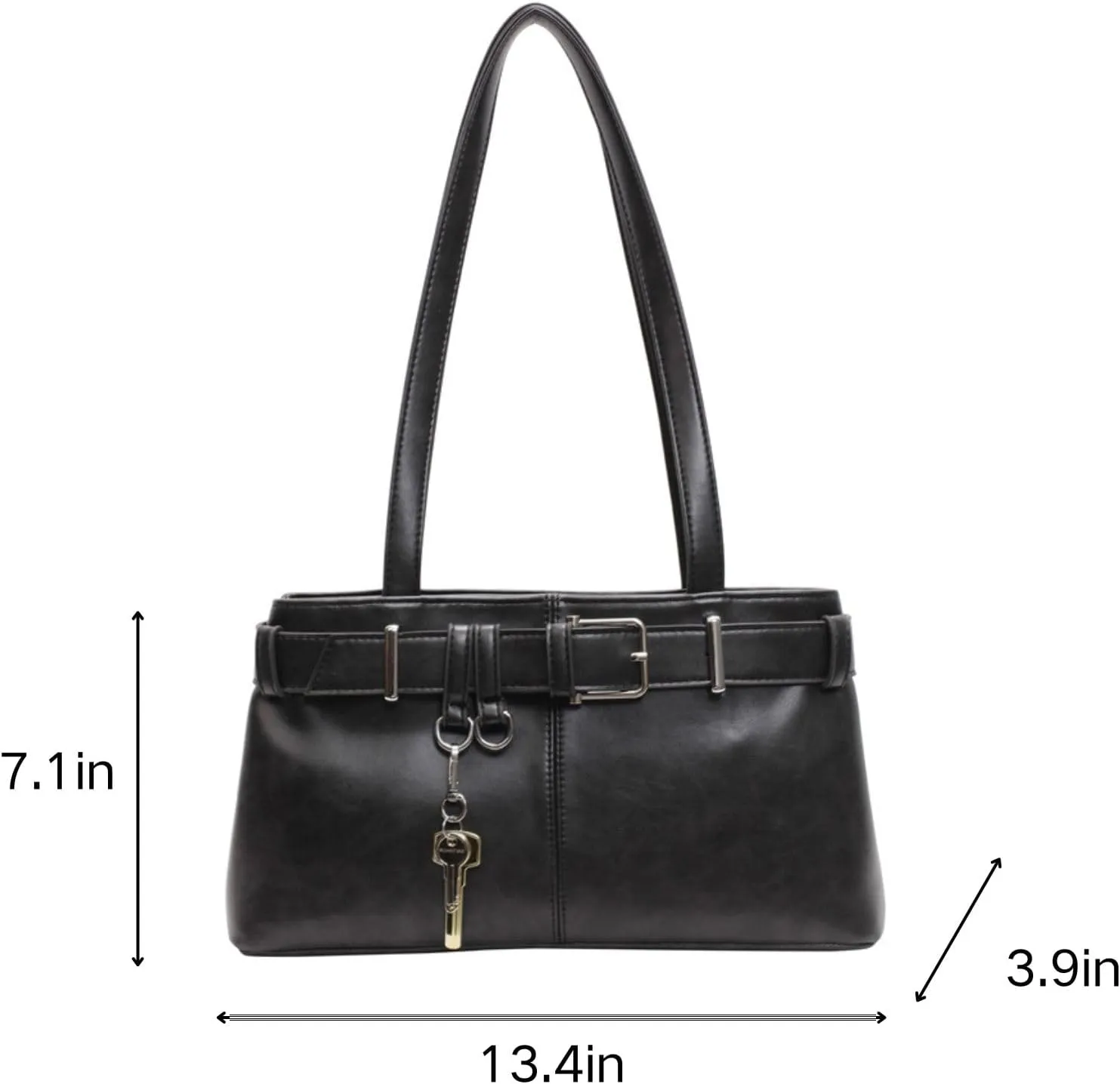 Y2K Shoulder Bag for Women,PU Leather Boston Bag with Key Decoration Belt Buckle for Work and Travel