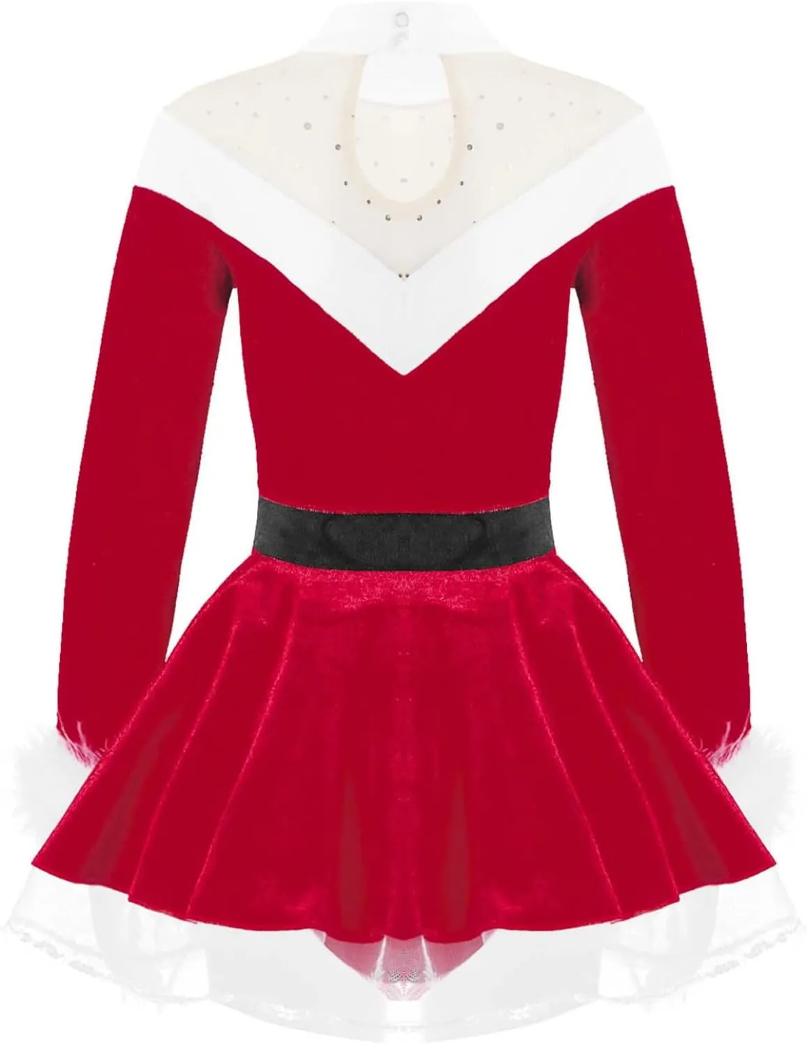 Yartina Girls Christmas Mrs Santa Claus Costume Kids Faux Fur Velvet Dress Dancewear Figure Ice Skating Outfits