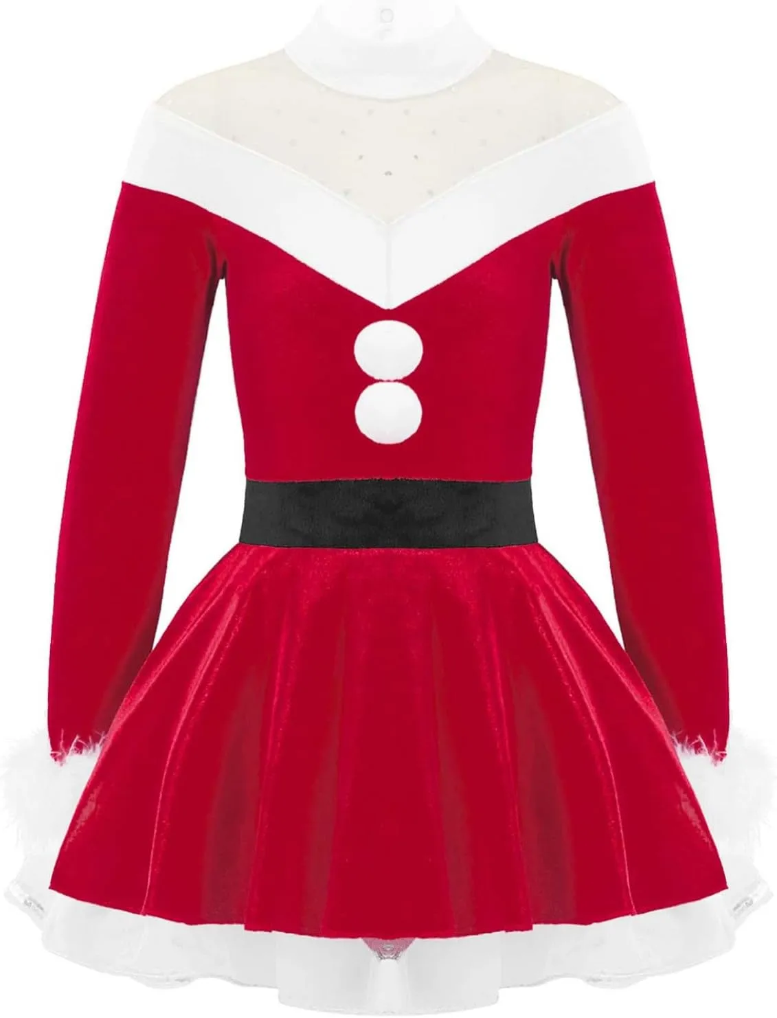 Yartina Girls Christmas Mrs Santa Claus Costume Kids Faux Fur Velvet Dress Dancewear Figure Ice Skating Outfits