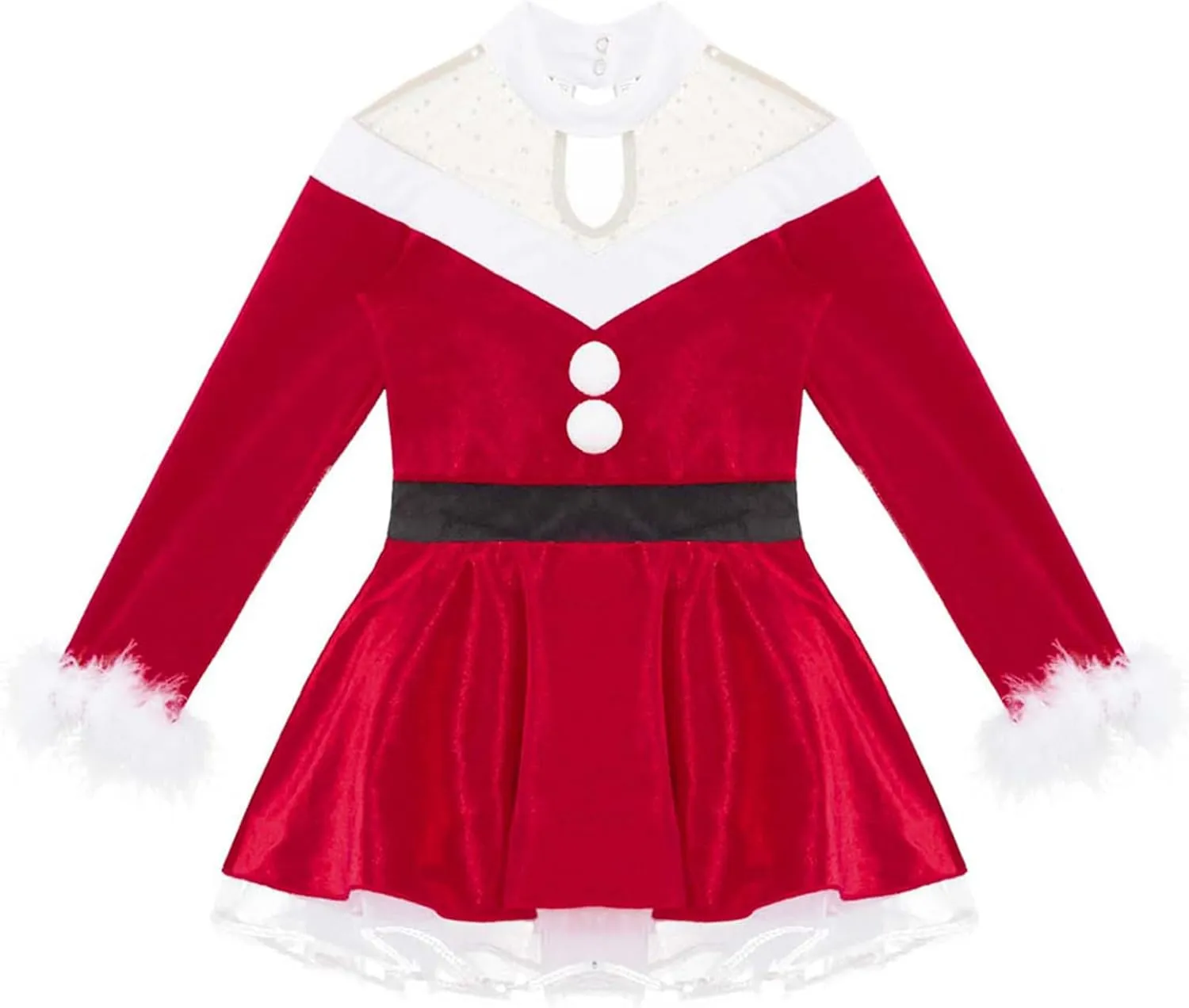 Yartina Girls Christmas Mrs Santa Claus Costume Kids Faux Fur Velvet Dress Dancewear Figure Ice Skating Outfits