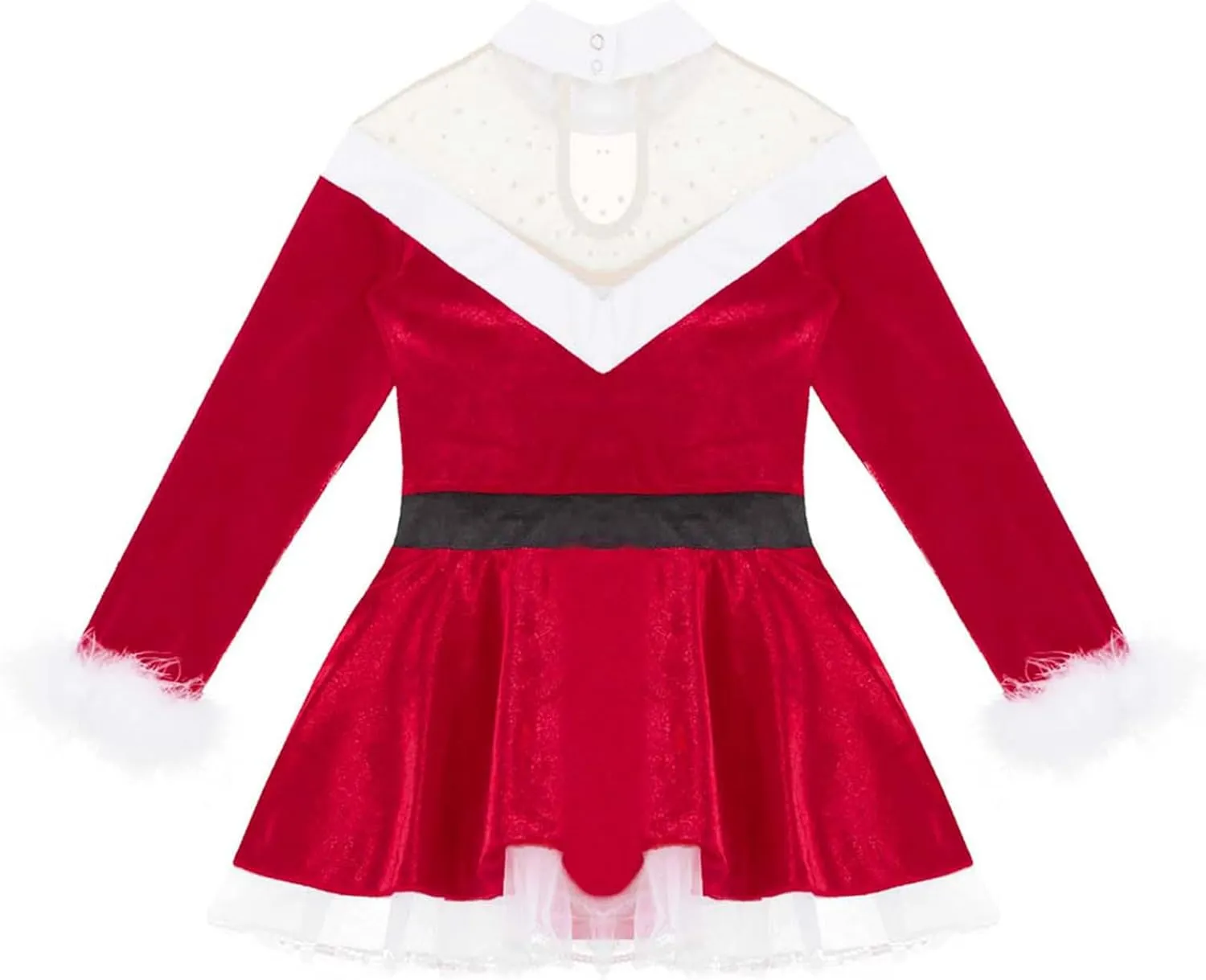 Yartina Girls Christmas Mrs Santa Claus Costume Kids Faux Fur Velvet Dress Dancewear Figure Ice Skating Outfits
