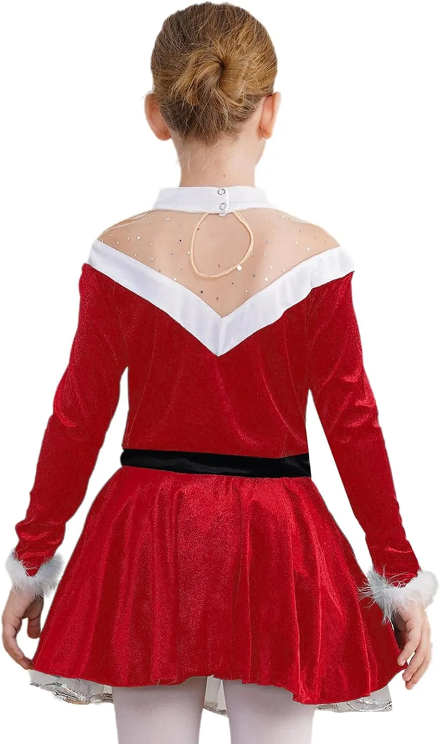 Yartina Girls Christmas Mrs Santa Claus Costume Kids Faux Fur Velvet Dress Dancewear Figure Ice Skating Outfits