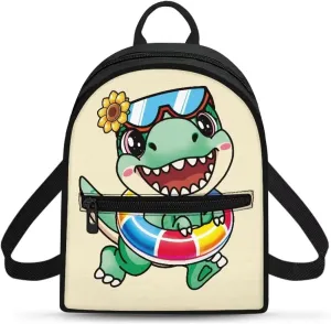 Yellow Dinosaur Backpack for Kids 3-5 Boys Girls Who Like Dinosaur Cartoon Little Book Bag With Front Zipper Pocket for Travel Hiking Back to School