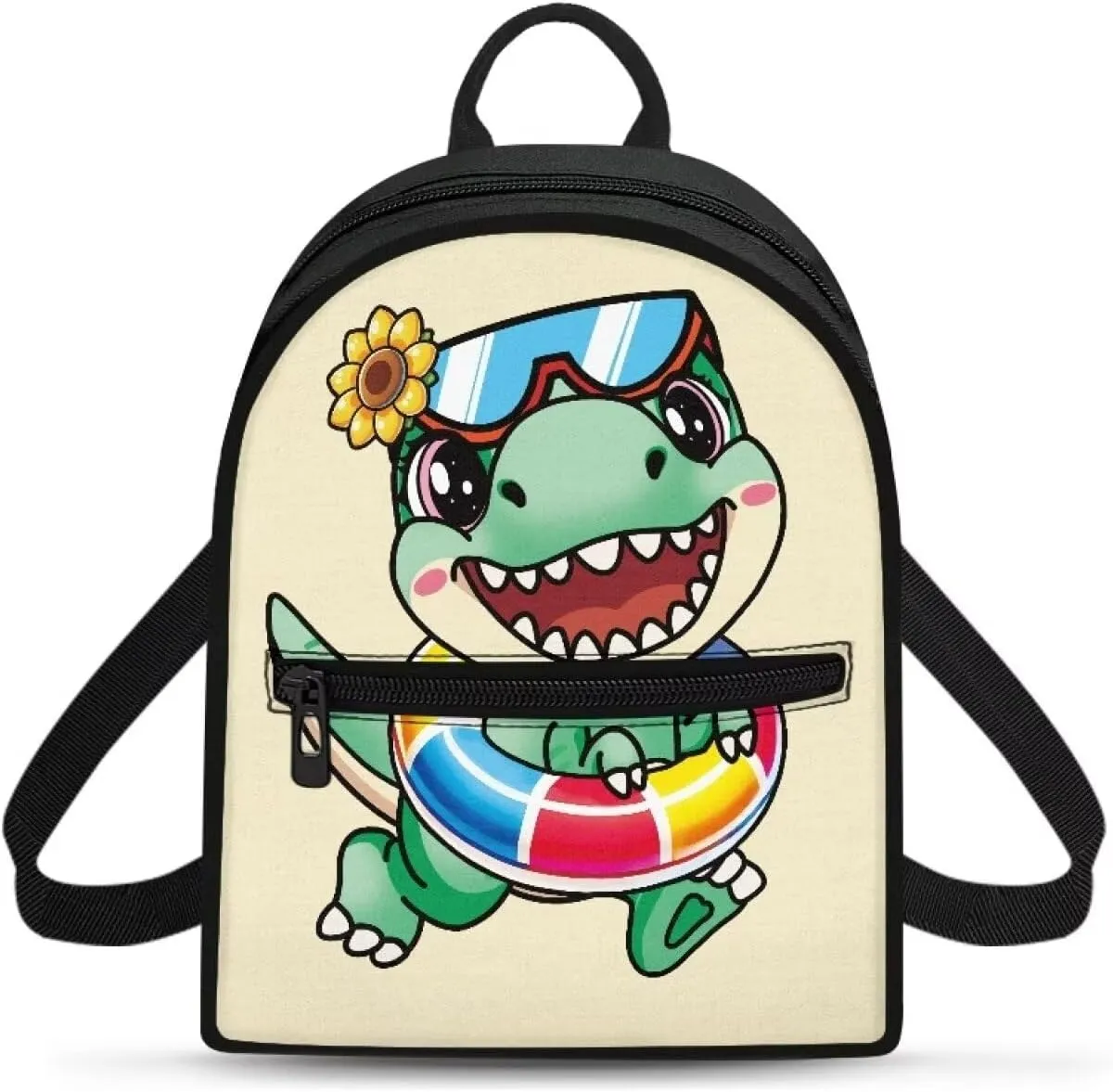 Yellow Dinosaur Backpack for Kids 3-5 Boys Girls Who Like Dinosaur Cartoon Little Book Bag With Front Zipper Pocket for Travel Hiking Back to School