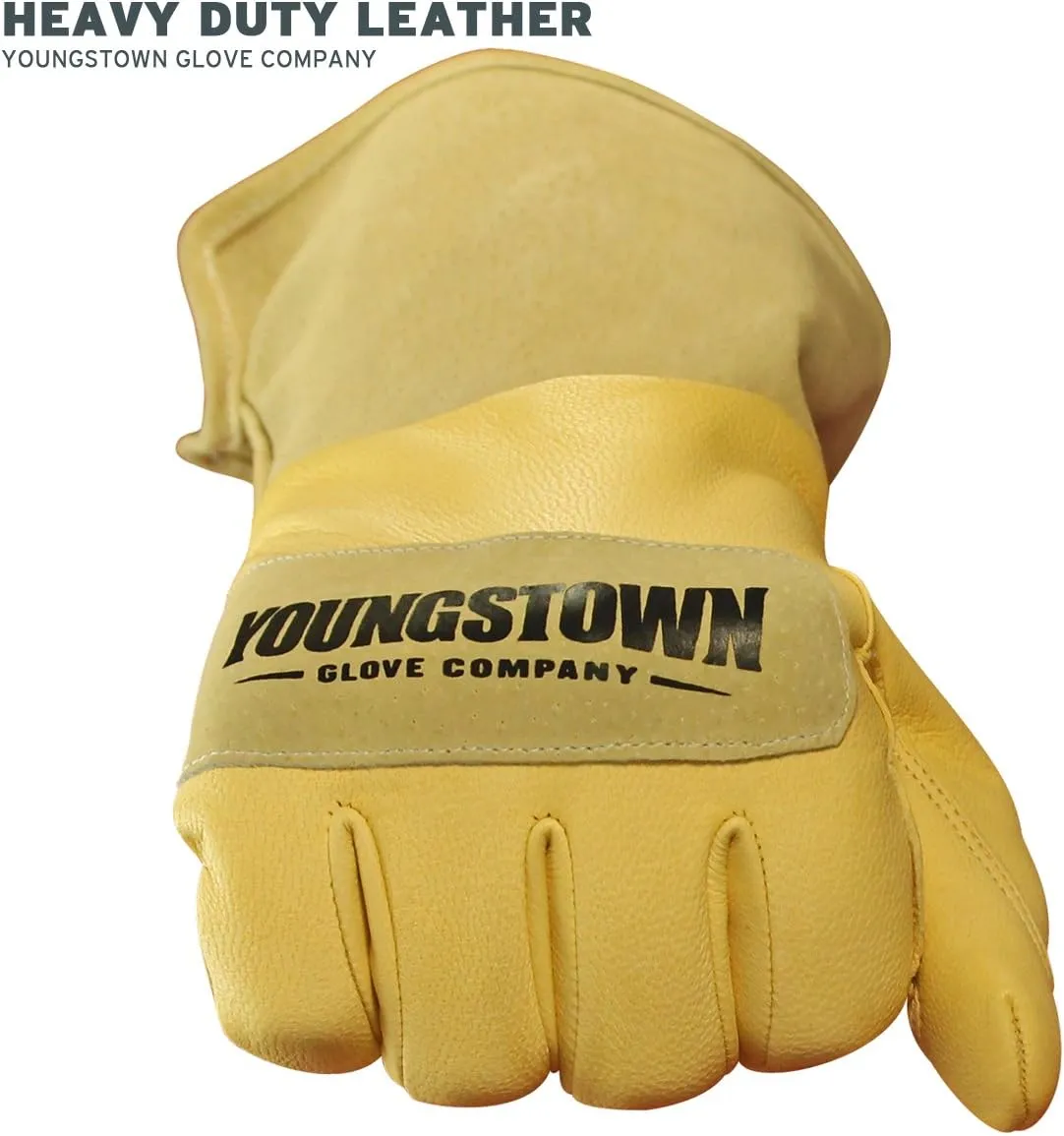 Youngstown Gloves Leather Utility Double Layered Wide Cuff Work Gloves For Men - Puncture Resistant, Arc Rated - Tan