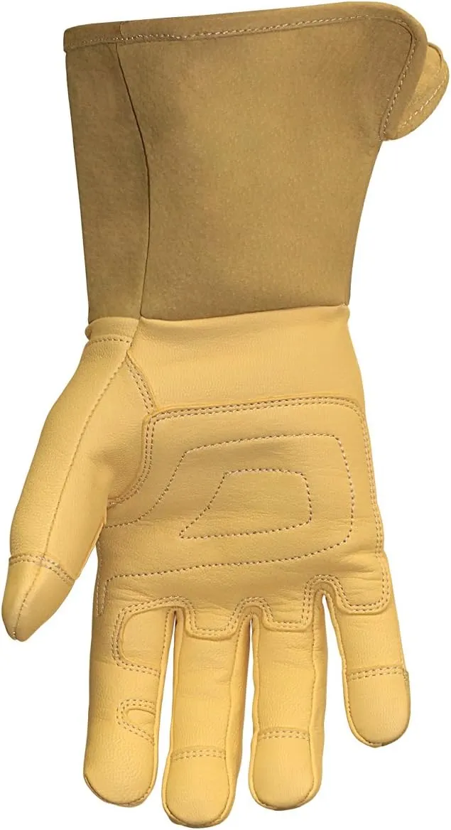 Youngstown Gloves Leather Utility Double Layered Wide Cuff Work Gloves For Men - Puncture Resistant, Arc Rated - Tan