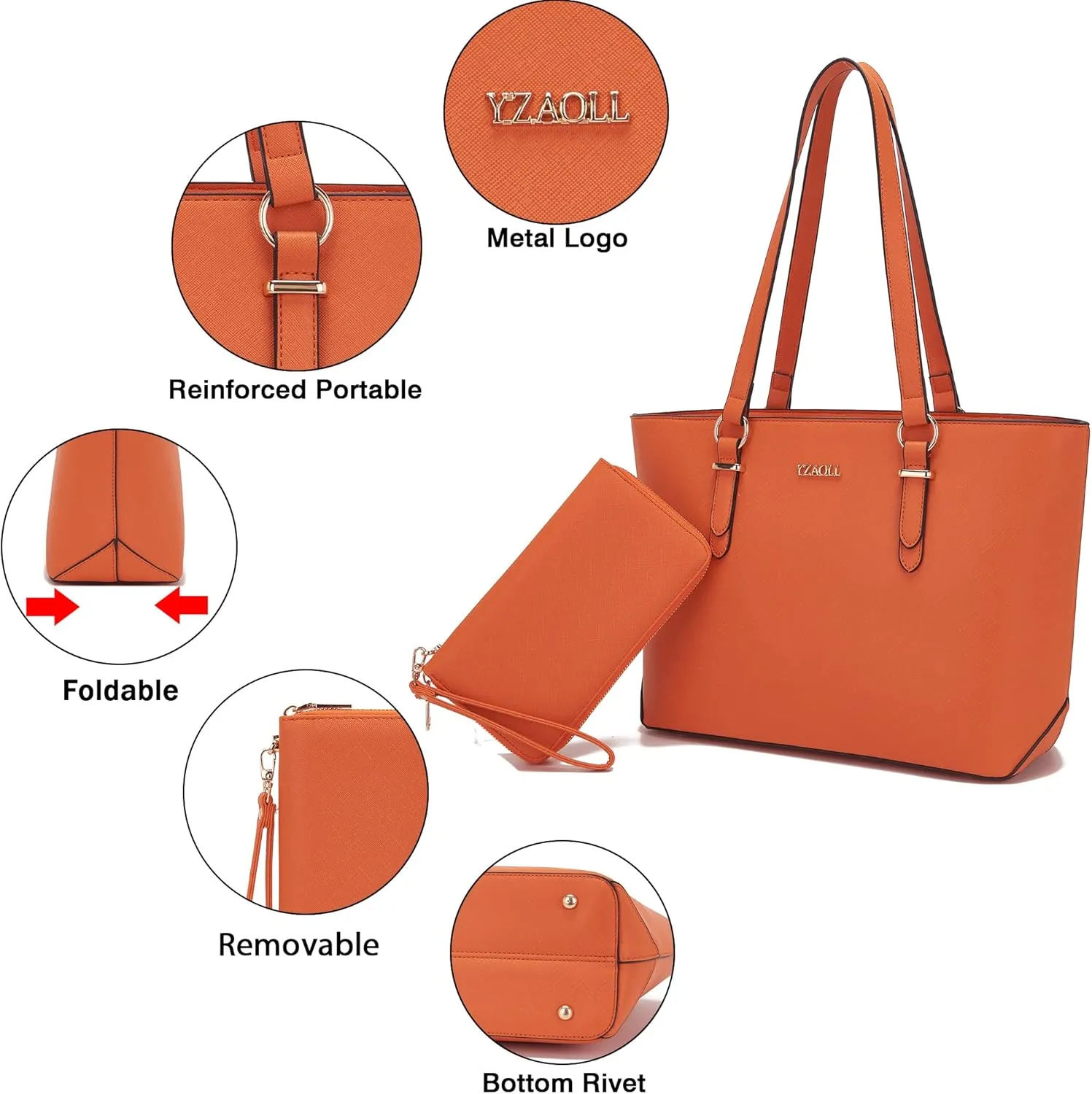 YZAOLL Purses for Women Faux Leather Medium Large Tote Satchel Shoulder Purse Handbag Wallet set