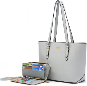 YZAOLL Purses for Women Faux Leather Medium Large Tote Satchel Shoulder Purse Handbag Wallet set