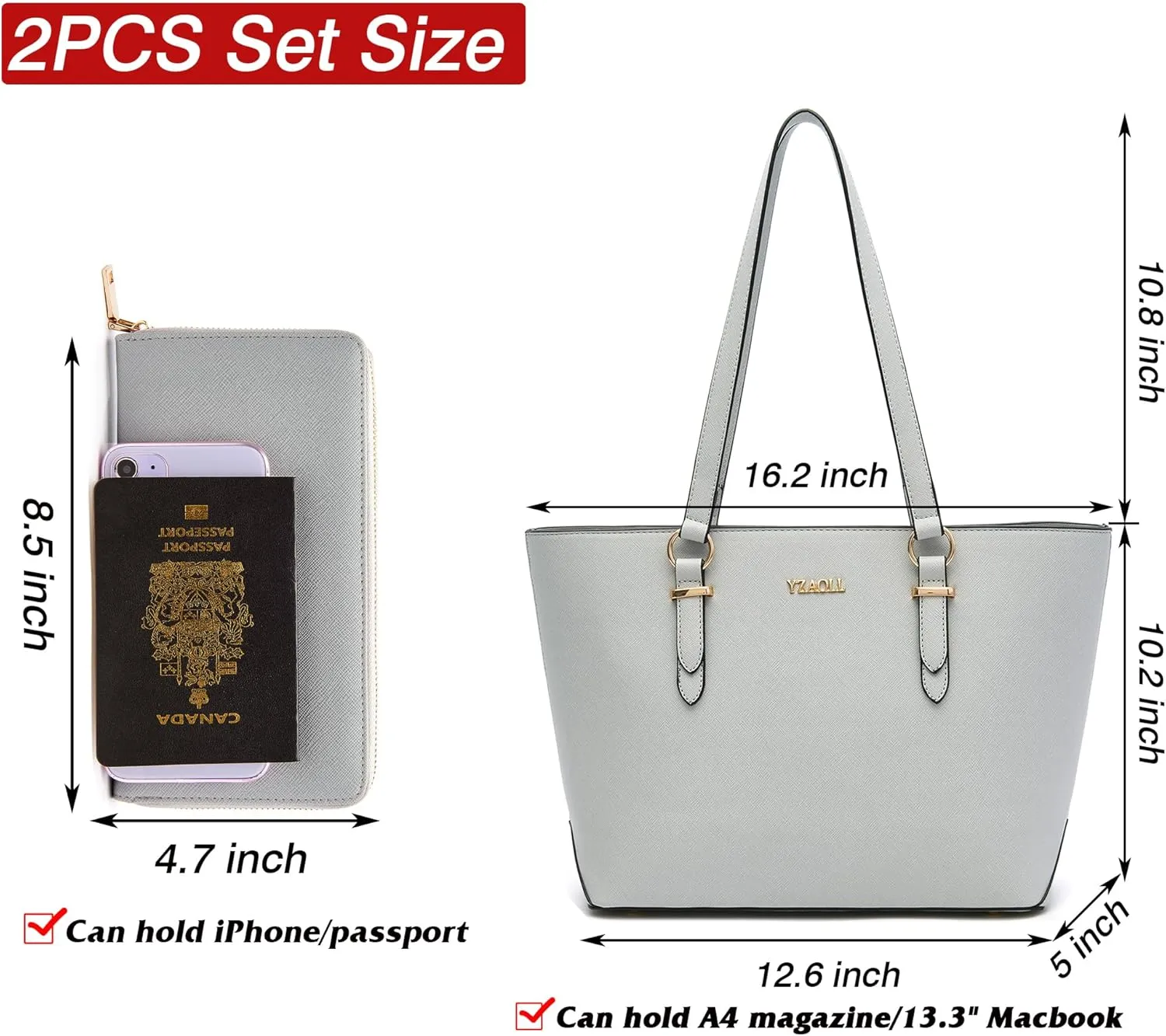 YZAOLL Purses for Women Faux Leather Medium Large Tote Satchel Shoulder Purse Handbag Wallet set
