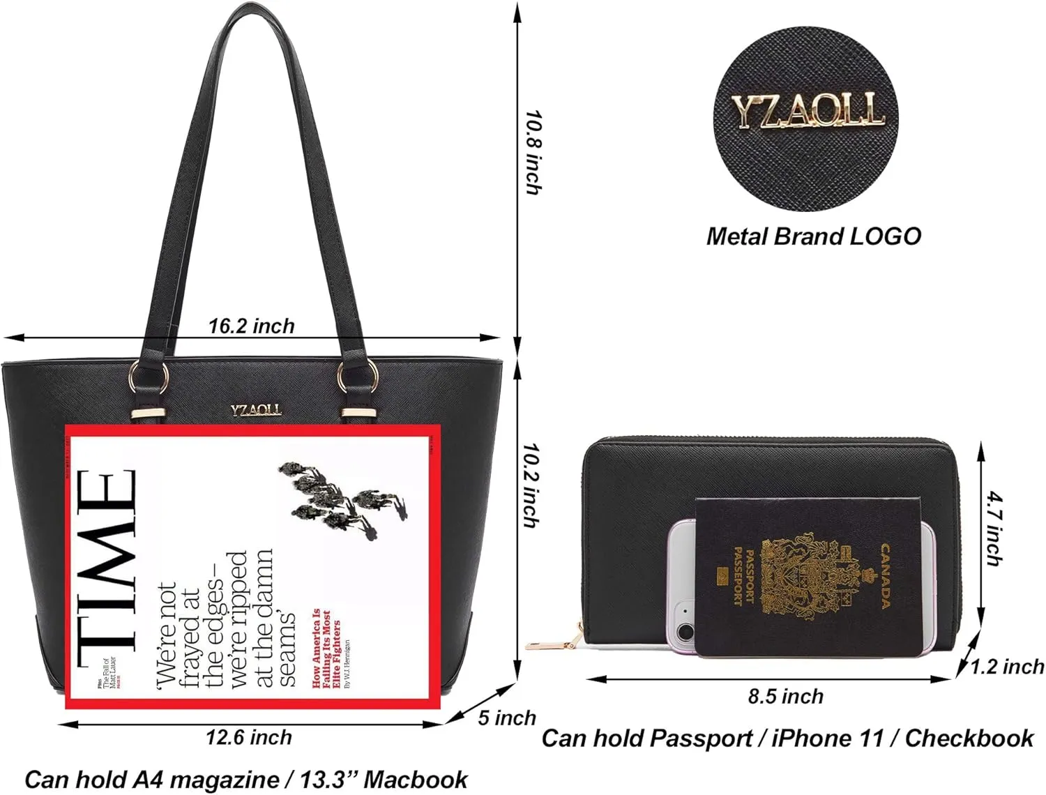YZAOLL Purses for Women Faux Leather Medium Large Tote Satchel Shoulder Purse Handbag Wallet set