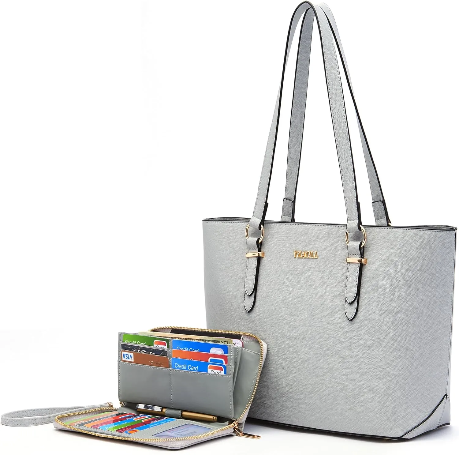 YZAOLL Purses for Women Faux Leather Medium Large Tote Satchel Shoulder Purse Handbag Wallet set