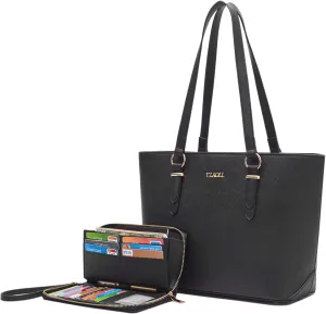 YZAOLL Purses for Women Faux Leather Medium Large Tote Satchel Shoulder Purse Handbag Wallet set