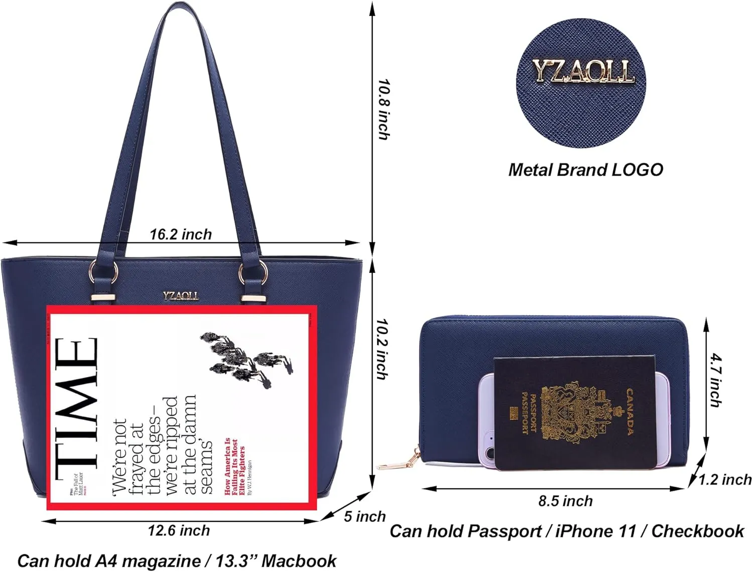YZAOLL Purses for Women Faux Leather Medium Large Tote Satchel Shoulder Purse Handbag Wallet set