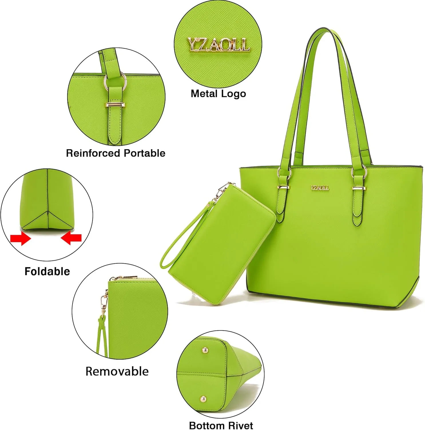 YZAOLL Purses for Women Faux Leather Medium Large Tote Satchel Shoulder Purse Handbag Wallet set