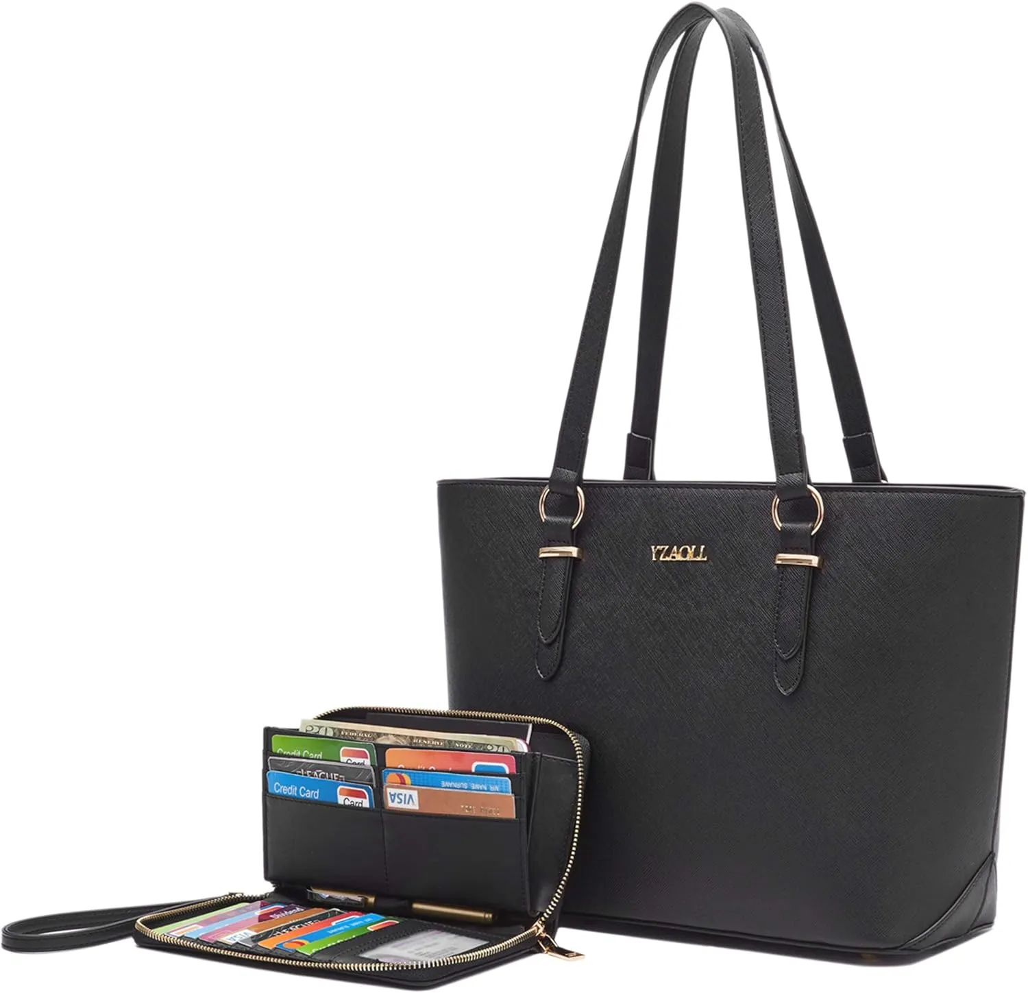 YZAOLL Purses for Women Faux Leather Medium Large Tote Satchel Shoulder Purse Handbag Wallet set