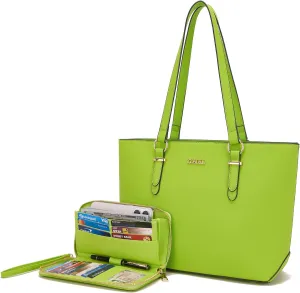 YZAOLL Purses for Women Faux Leather Medium Large Tote Satchel Shoulder Purse Handbag Wallet set
