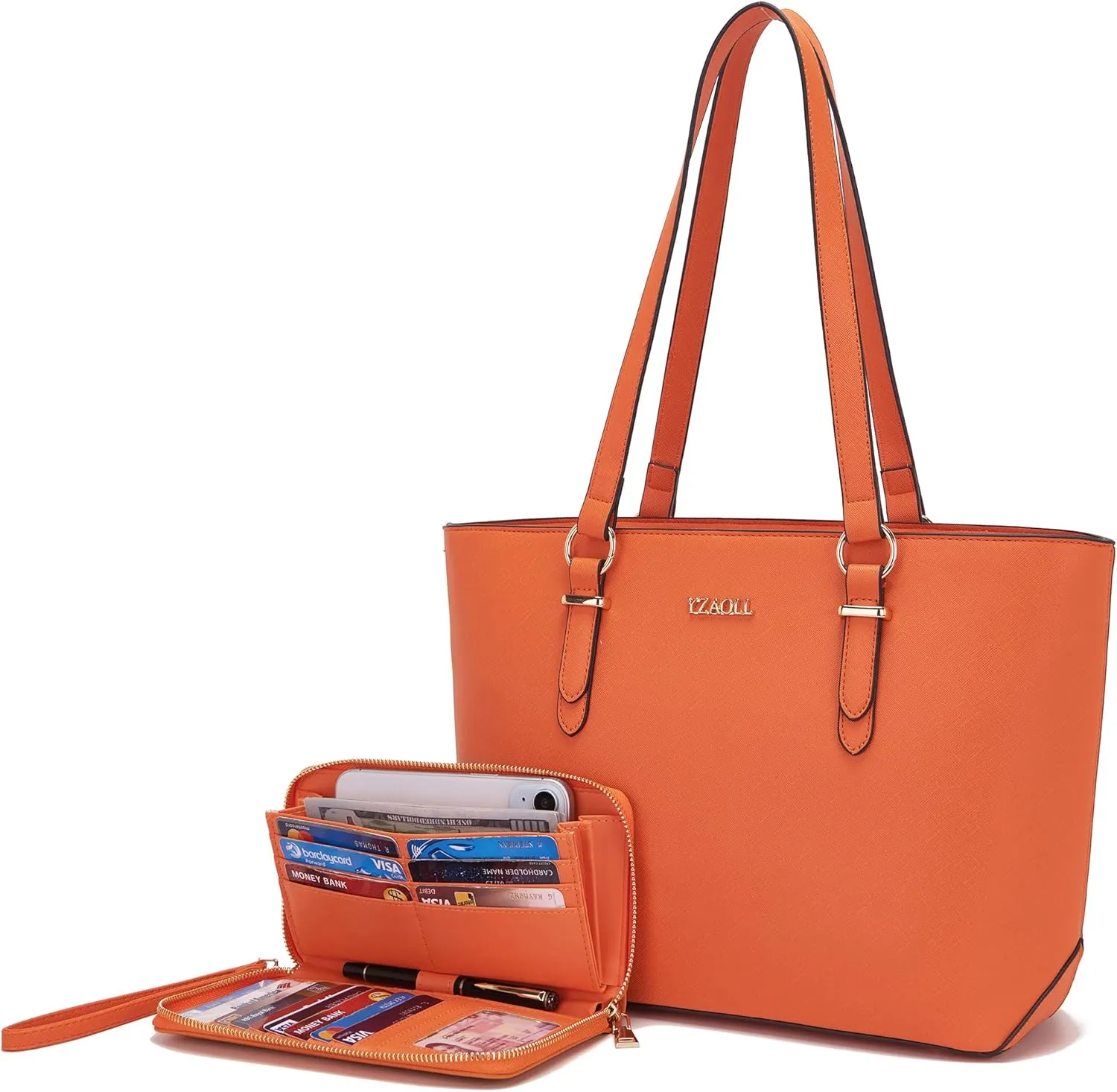 YZAOLL Purses for Women Faux Leather Medium Large Tote Satchel Shoulder Purse Handbag Wallet set
