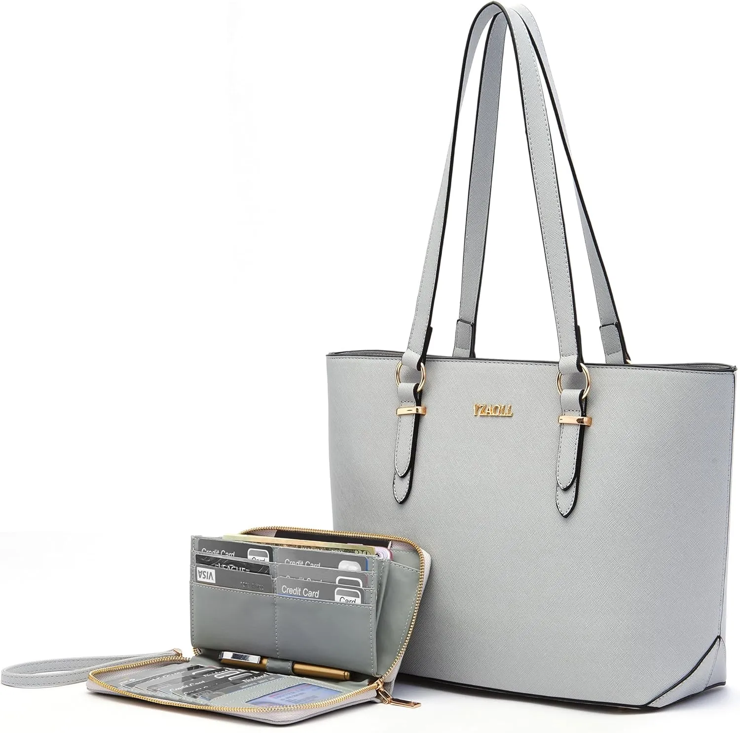 YZAOLL Purses for Women Faux Leather Medium Large Tote Satchel Shoulder Purse Handbag Wallet set