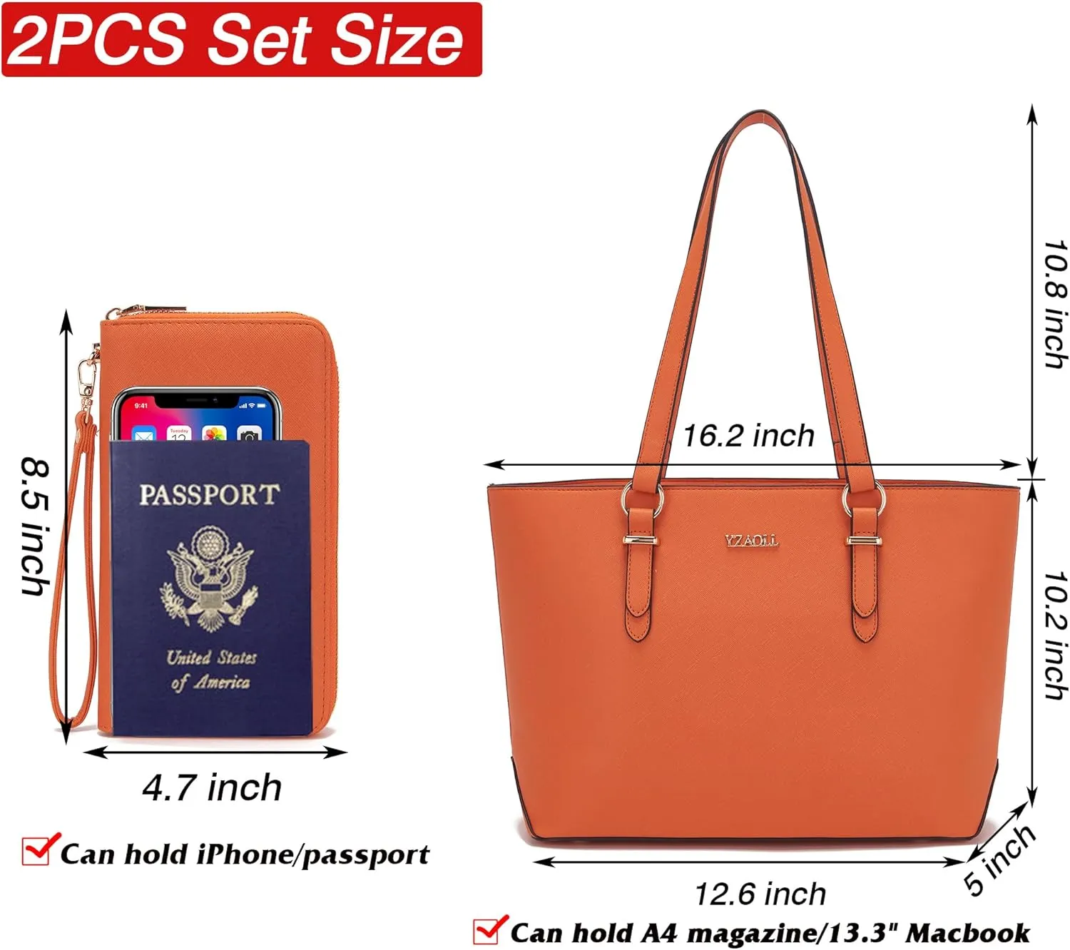 YZAOLL Purses for Women Faux Leather Medium Large Tote Satchel Shoulder Purse Handbag Wallet set