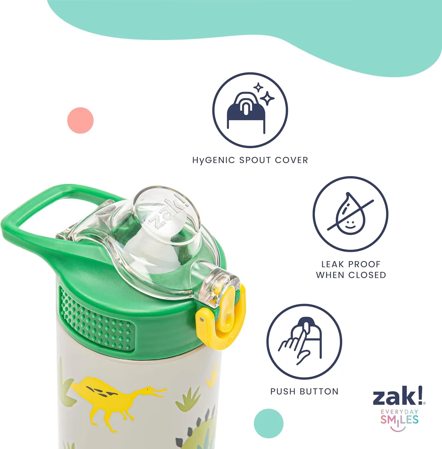 Zak Designs Disney Pixar Cars Sage Kids Water Bottle For School or Travel, 14oz Stainless Steel Water Bottle With Straw, Handle, and Leak-Proof, Pop-Up Spout Cover (Lightning McQueen)