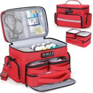 Zannaki Medicine Bag with 3 Removable Pouches, First Aid Bags Empty with Combination Lock, Double Layers Pill Bottle Organizer with Shoulder Strap, Large Medication Travel Storage for Medical Supplies