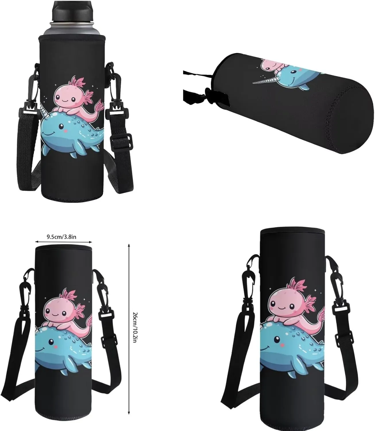 ZFRXIGN Axolotl Backpack with Lunchbox Pencil Pouch Cap Sleeve Narwhal Cute Bookbag for Kids Elementary School Bag Boys Girls Shoulder Bag with Front Pockets 4Pcs