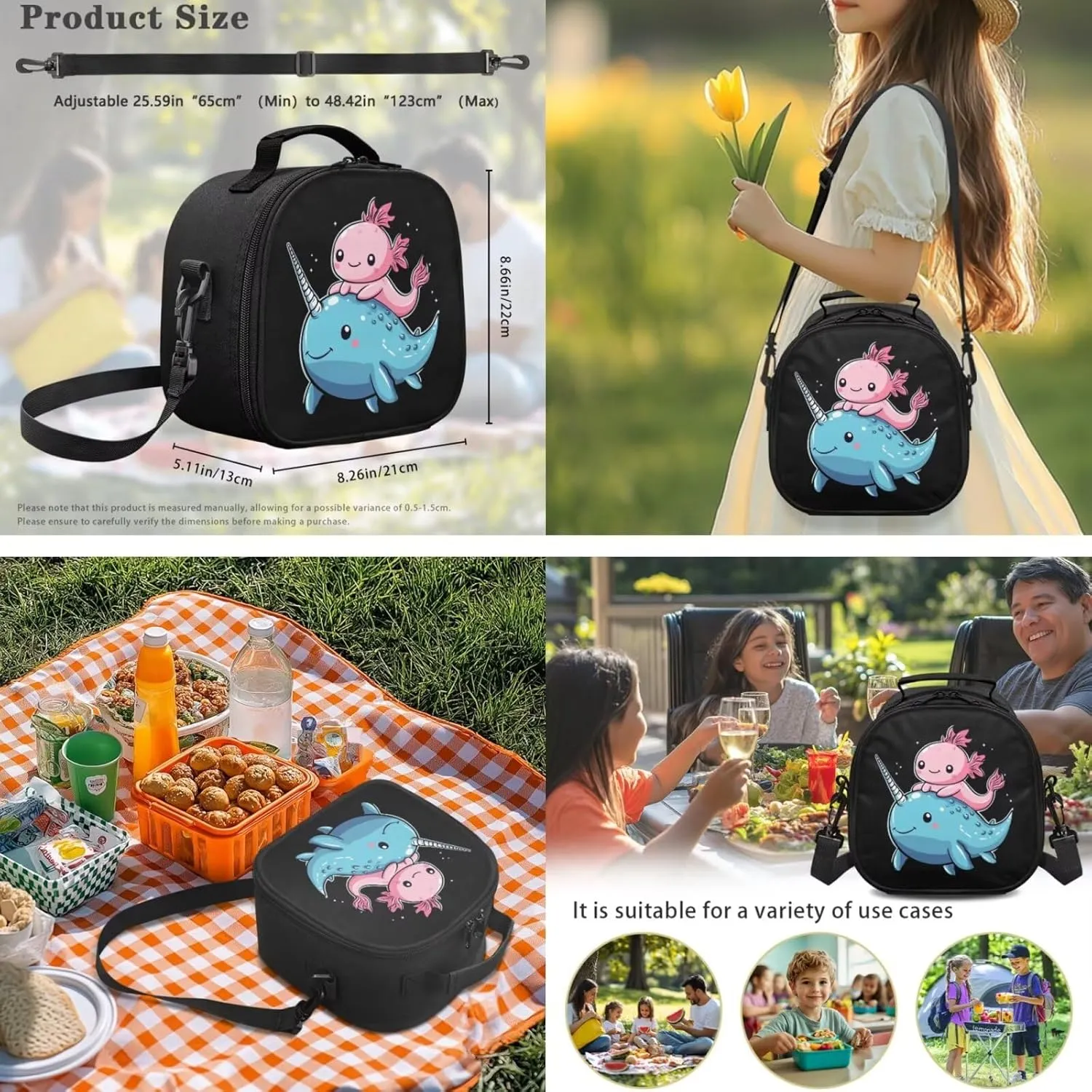 ZFRXIGN Axolotl Backpack with Lunchbox Pencil Pouch Cap Sleeve Narwhal Cute Bookbag for Kids Elementary School Bag Boys Girls Shoulder Bag with Front Pockets 4Pcs