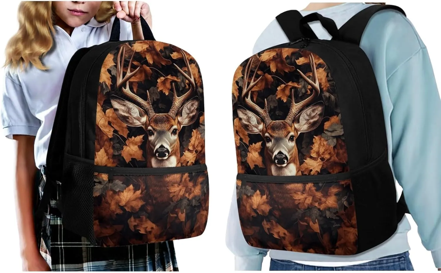 ZFRXIGN Camo Deer Backpack for Girls Back to School Bookbag with Lunch Box Pencil Case Toddler Elementary Travel 3 pack School Bag Sets Hunting Forest Brown