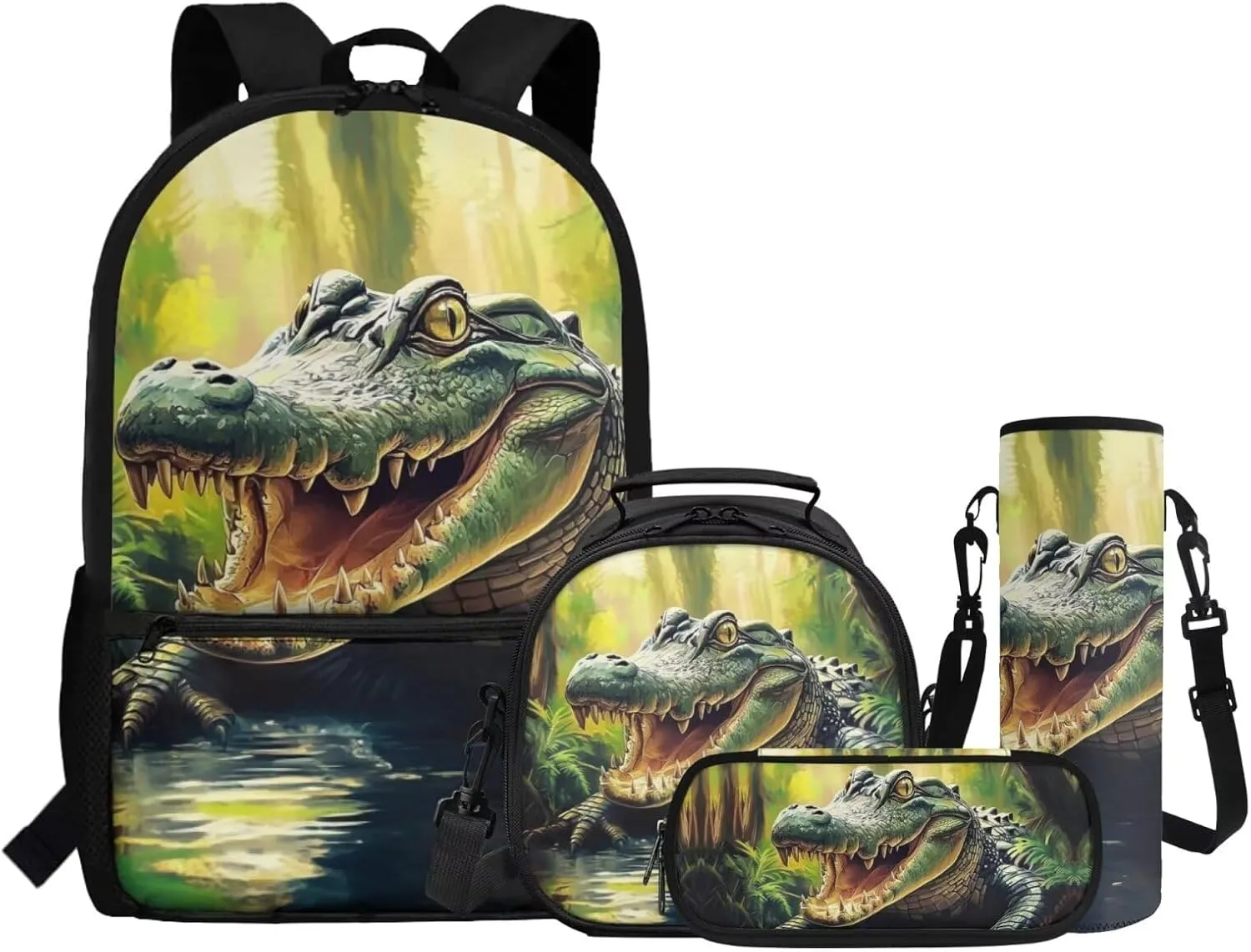 ZFRXIGN Crocodile Backpack for School for Boys Cool Bookbag with Lunch Box Pencil Case and Water Bottle Sleeve Teenager Book Back Pack Large Capacity Sport Travel Satchel Green