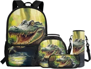 ZFRXIGN Crocodile Backpack for School for Boys Cool Bookbag with Lunch Box Pencil Case and Water Bottle Sleeve Teenager Book Back Pack Large Capacity Sport Travel Satchel Green