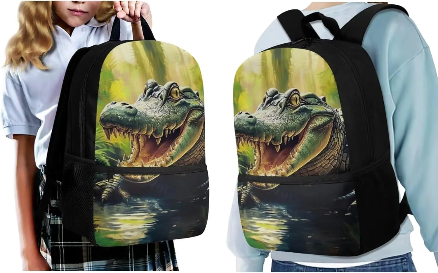 ZFRXIGN Crocodile Backpack for School for Boys Cool Bookbag with Lunch Box Pencil Case and Water Bottle Sleeve Teenager Book Back Pack Large Capacity Sport Travel Satchel Green