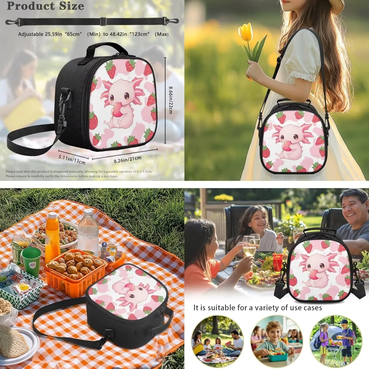ZFRXIGN Strawberry Axolotl Backpack for Girls Back to School Cute Bookbag with Lunch Box Pencil Case Cap Sleeve Toddler Elementary Travel Sport Outdoor 4 pack School Bag Sets