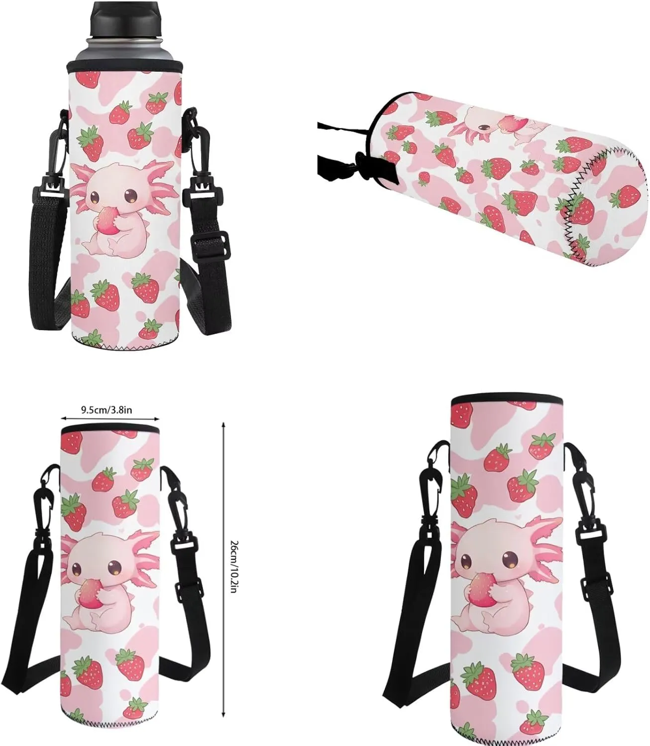 ZFRXIGN Strawberry Axolotl Backpack for Girls Back to School Cute Bookbag with Lunch Box Pencil Case Cap Sleeve Toddler Elementary Travel Sport Outdoor 4 pack School Bag Sets