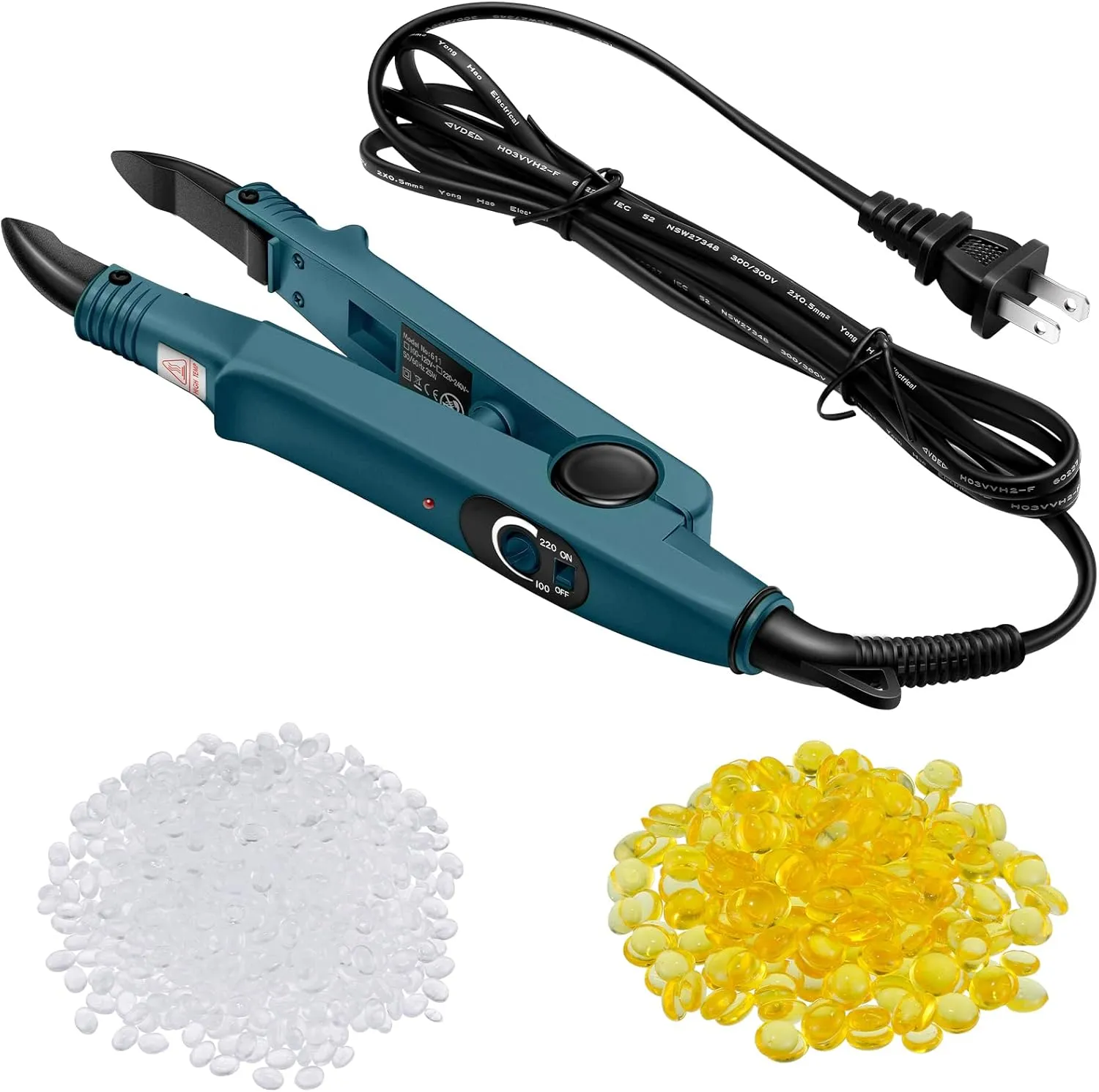 Zhehao Professional Hair Extensions Tool with Fusion Heat Iron Connector Wand, US Plug, 2 Bags Keratin Glue Granule Beads, C Head (Green)