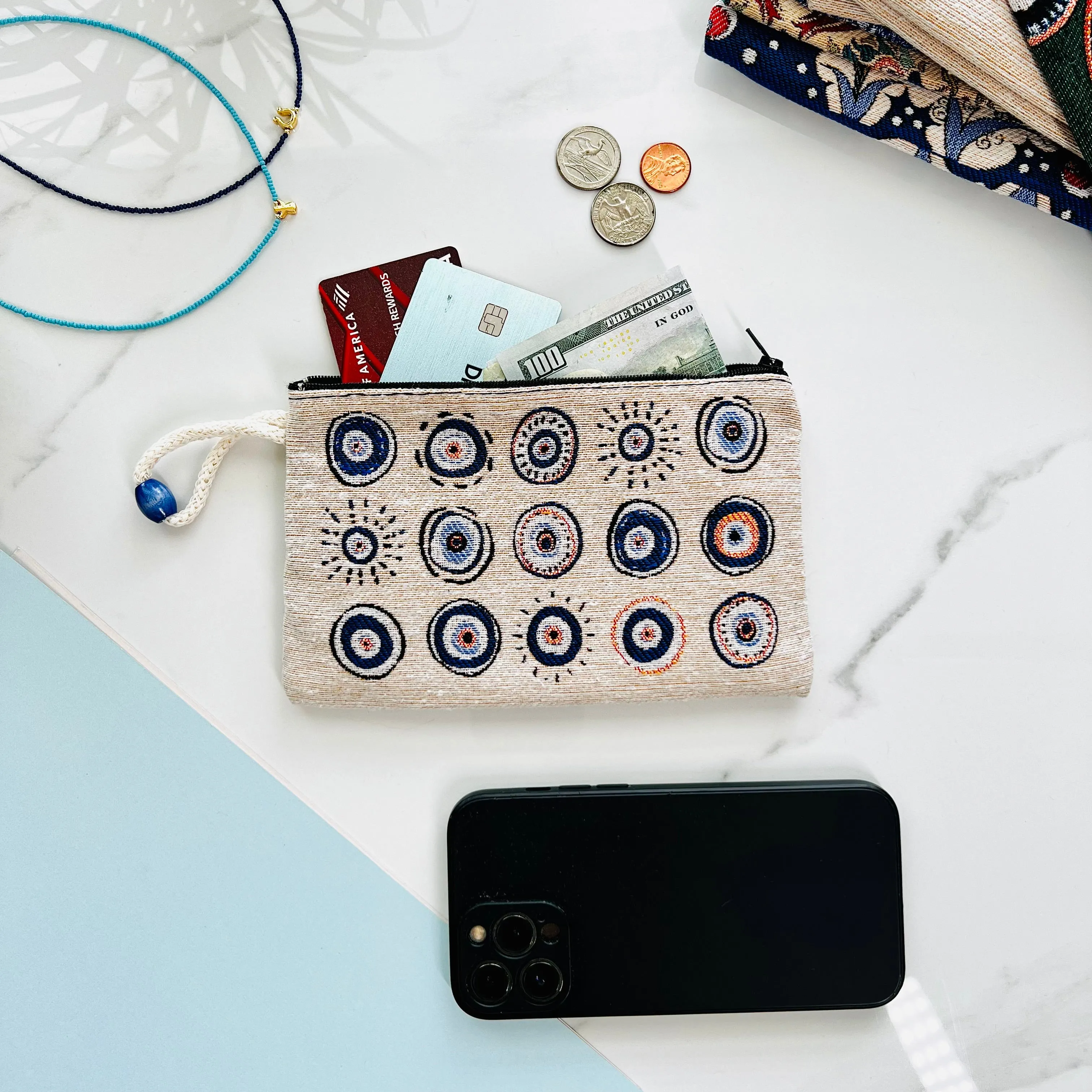 Zipper Pouches, Evil Eye Gifts, Coin Purses, Change Pouch