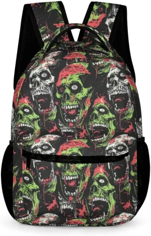 Zombie Backpack for Kids Girls Boys School, 16 Inches Scary Zombies Theme Bookbag, Adjustable, Lightweight, Large Capacity, Colorful Haunted Horror Backpack