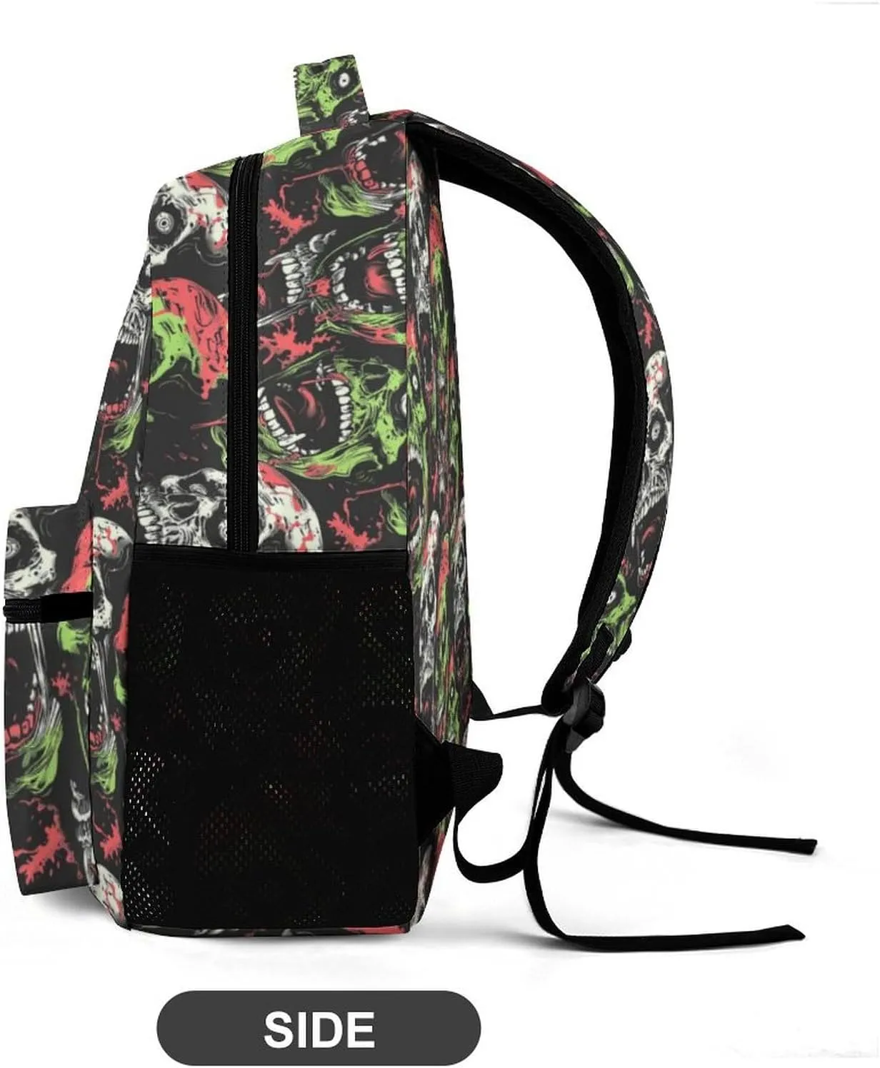 Zombie Backpack for Kids Girls Boys School, 16 Inches Scary Zombies Theme Bookbag, Adjustable, Lightweight, Large Capacity, Colorful Haunted Horror Backpack