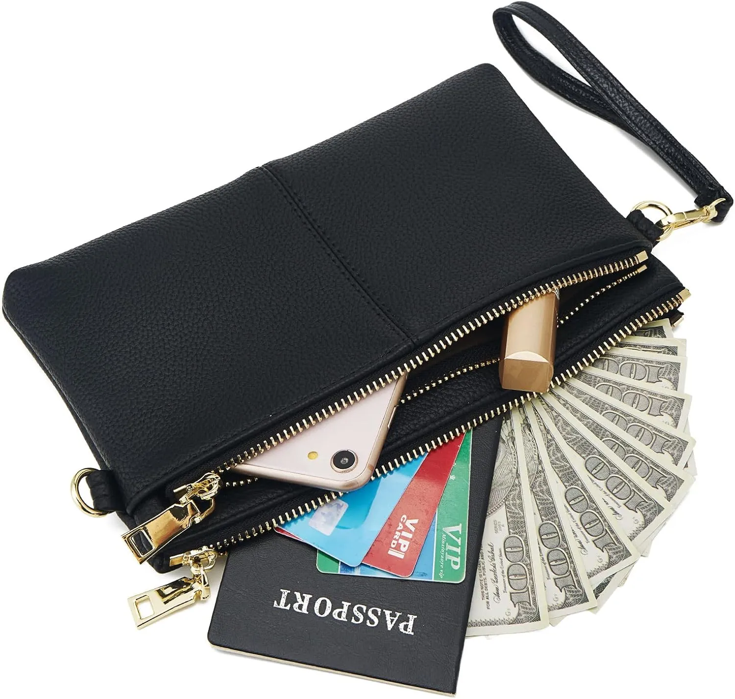 ZOOEASS Triple Zip Small Crossbody Bag Lightweight Purses Vegan Leather Wristlet Clutch, Includes Adjustable Shoulder