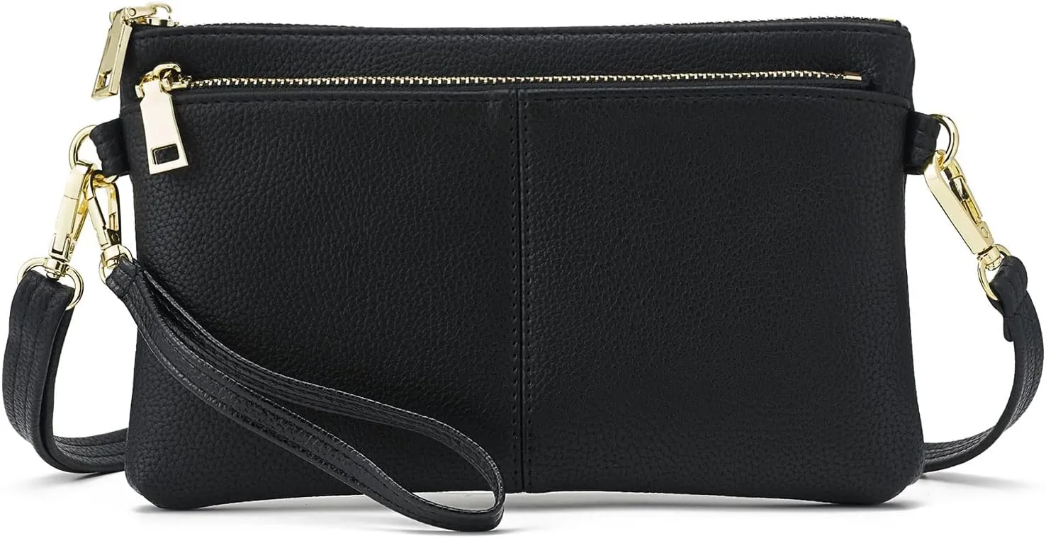 ZOOEASS Triple Zip Small Crossbody Bag Lightweight Purses Vegan Leather Wristlet Clutch, Includes Adjustable Shoulder