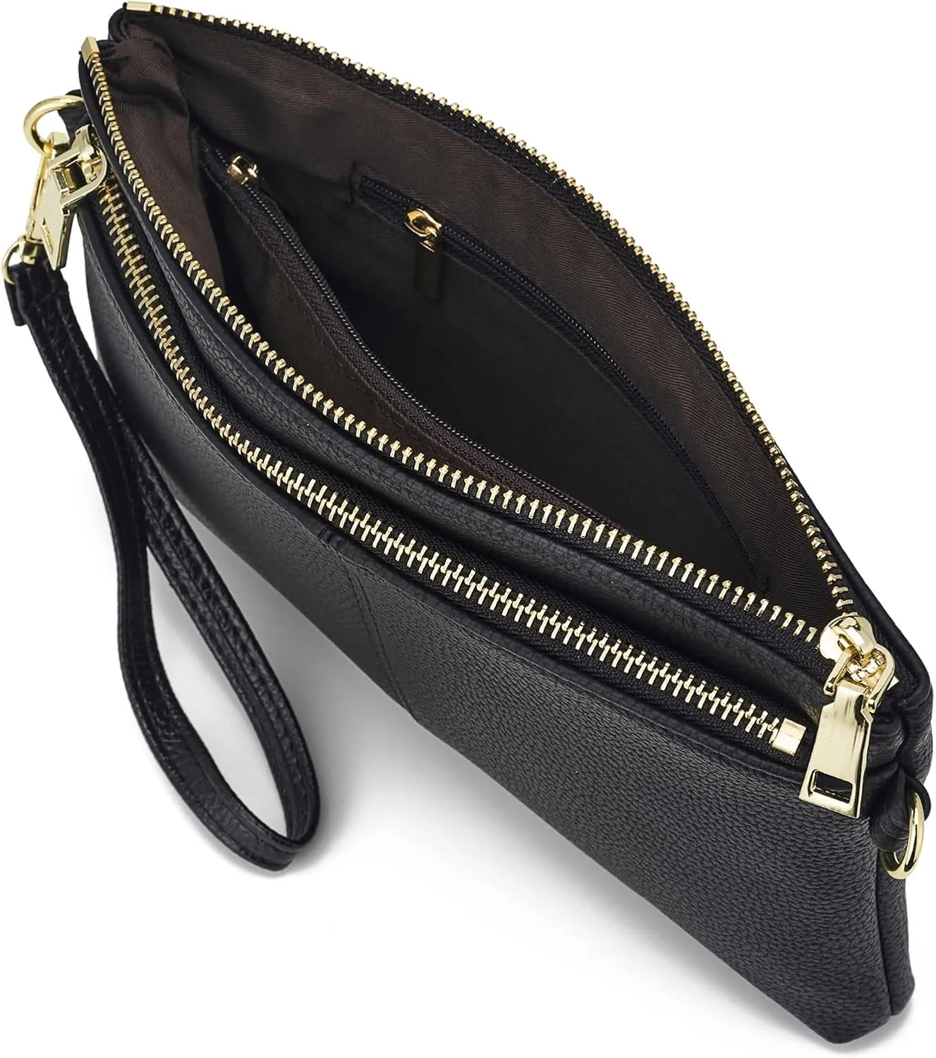 ZOOEASS Triple Zip Small Crossbody Bag Lightweight Purses Vegan Leather Wristlet Clutch, Includes Adjustable Shoulder