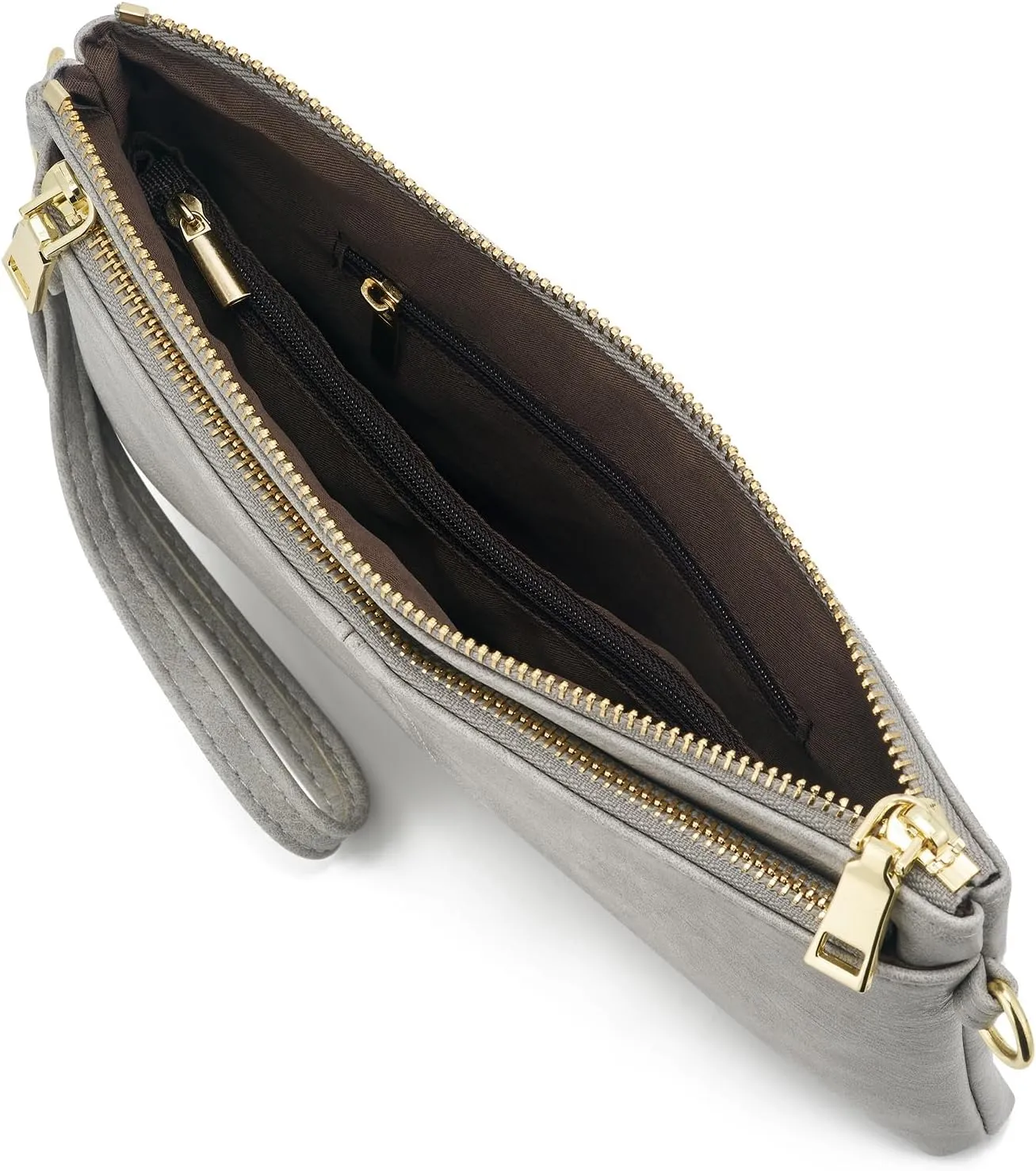 ZOOEASS Triple Zip Small Crossbody Bag Lightweight Purses Vegan Leather Wristlet Clutch, Includes Adjustable Shoulder