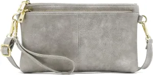 ZOOEASS Triple Zip Small Crossbody Bag Lightweight Purses Vegan Leather Wristlet Clutch, Includes Adjustable Shoulder