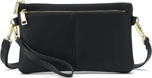 ZOOEASS Triple Zip Small Crossbody Bag Lightweight Purses Vegan Leather Wristlet Clutch, Includes Adjustable Shoulder