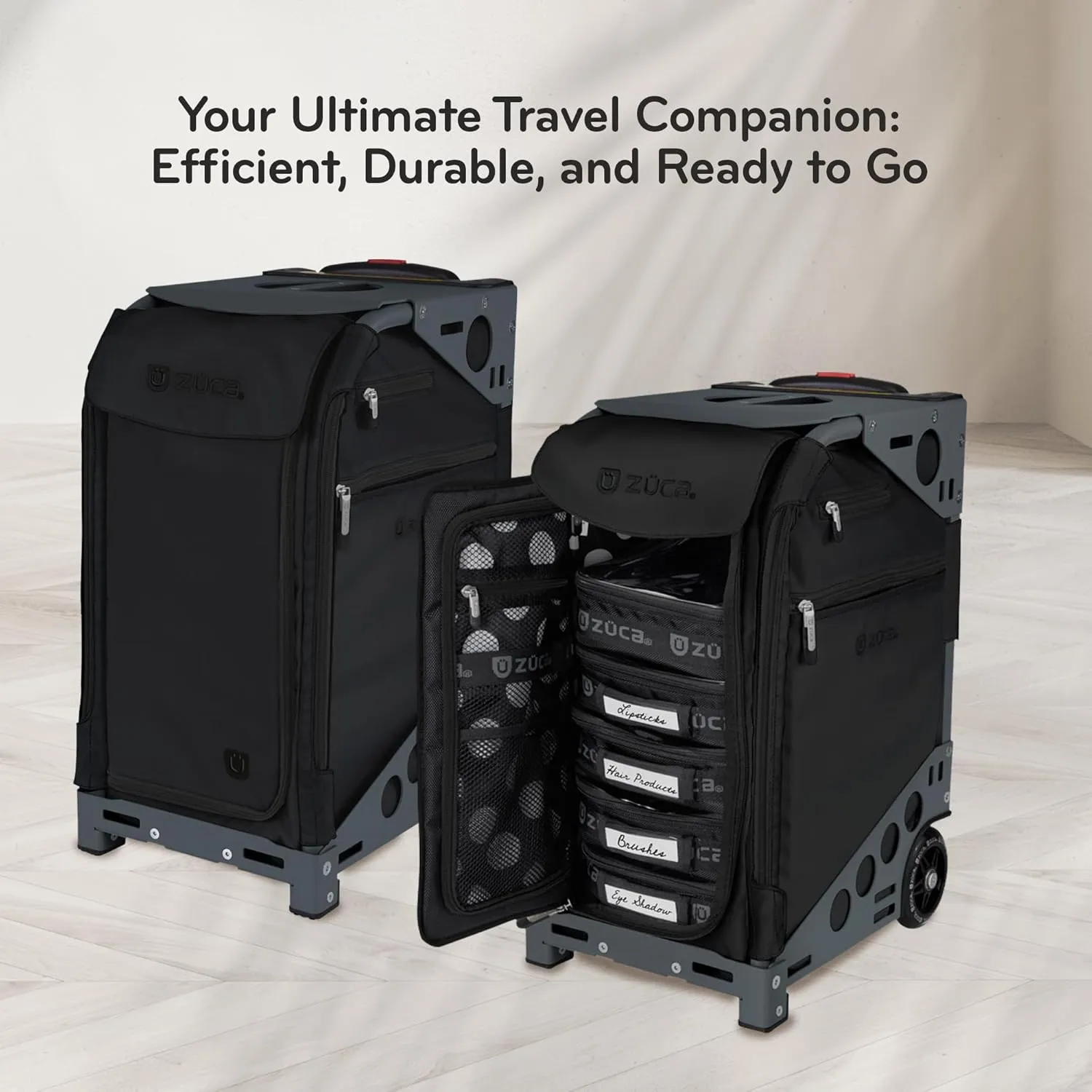 ZUCA Travel Cases for Artists and Professionals - Makeup Case with 5 Vinyl Utility Pouches, Travel Cover, 41" Telescoping Handle, Rolling Wheels & Sturdy Aluminum Frame for Makeup Artists and Creative