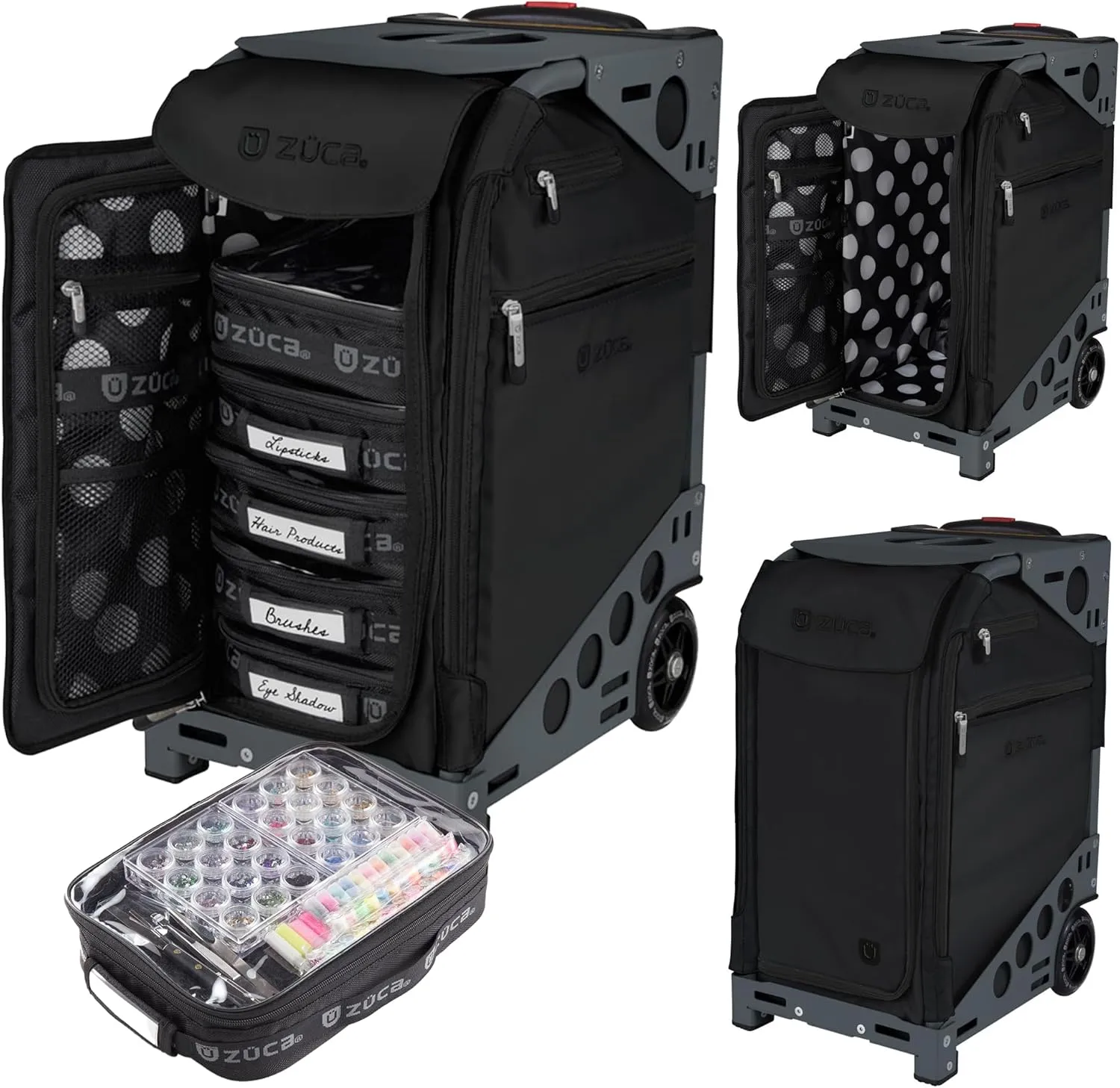 ZUCA Travel Cases for Artists and Professionals - Makeup Case with 5 Vinyl Utility Pouches, Travel Cover, 41" Telescoping Handle, Rolling Wheels & Sturdy Aluminum Frame for Makeup Artists and Creative