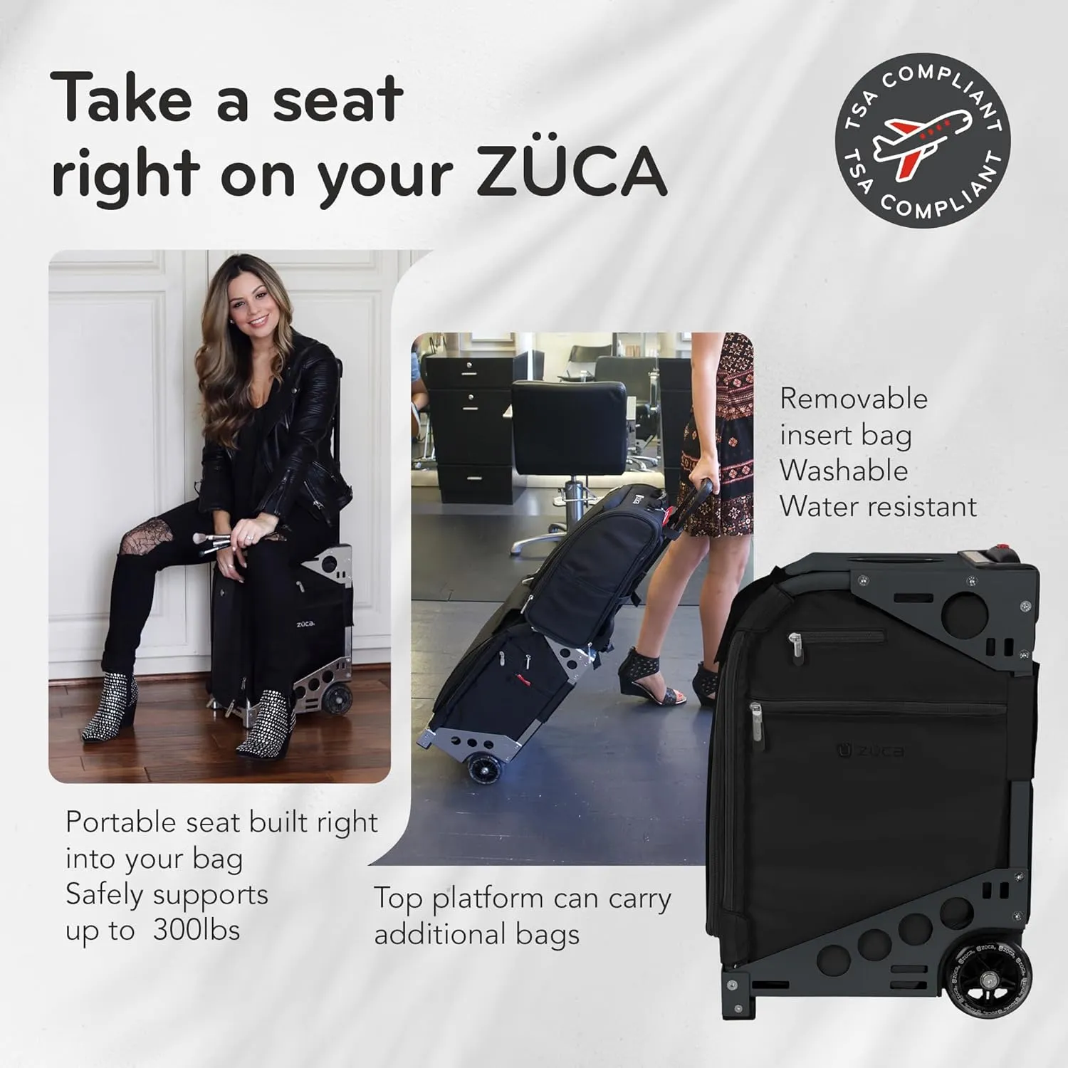 ZUCA Travel Cases for Artists and Professionals - Makeup Case with 5 Vinyl Utility Pouches, Travel Cover, 41" Telescoping Handle, Rolling Wheels & Sturdy Aluminum Frame for Makeup Artists and Creative